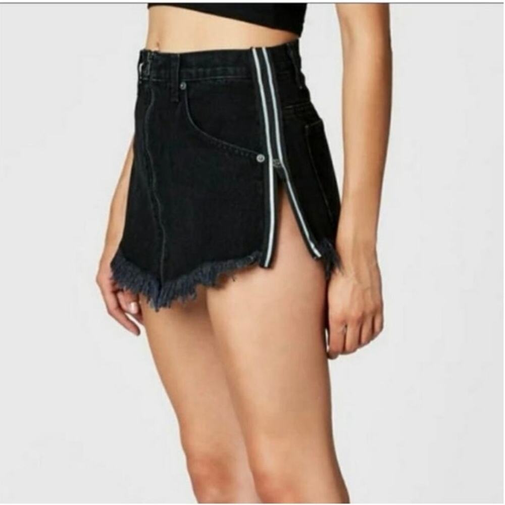Carmar Black Denim Mini Skirt Distress Goth Preppy Women Y2k Streetwear Skirt